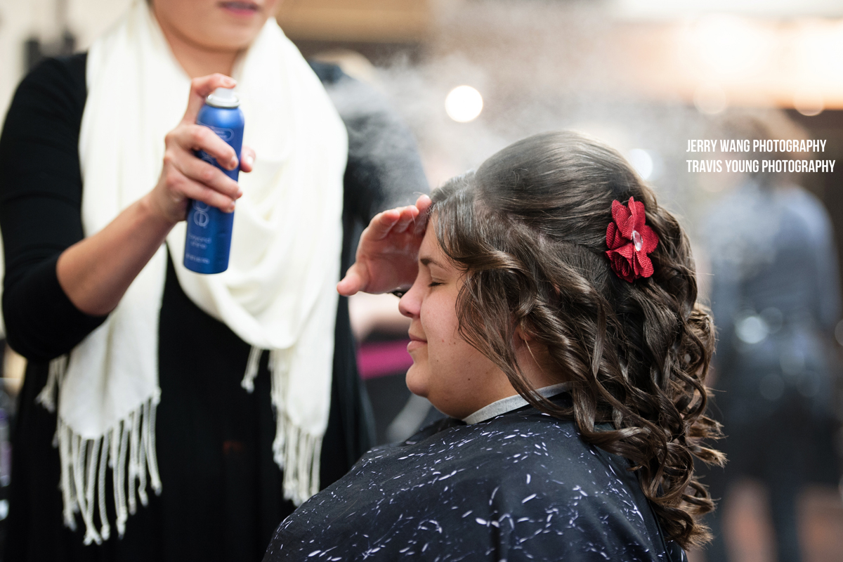 The bride at her hair appointment